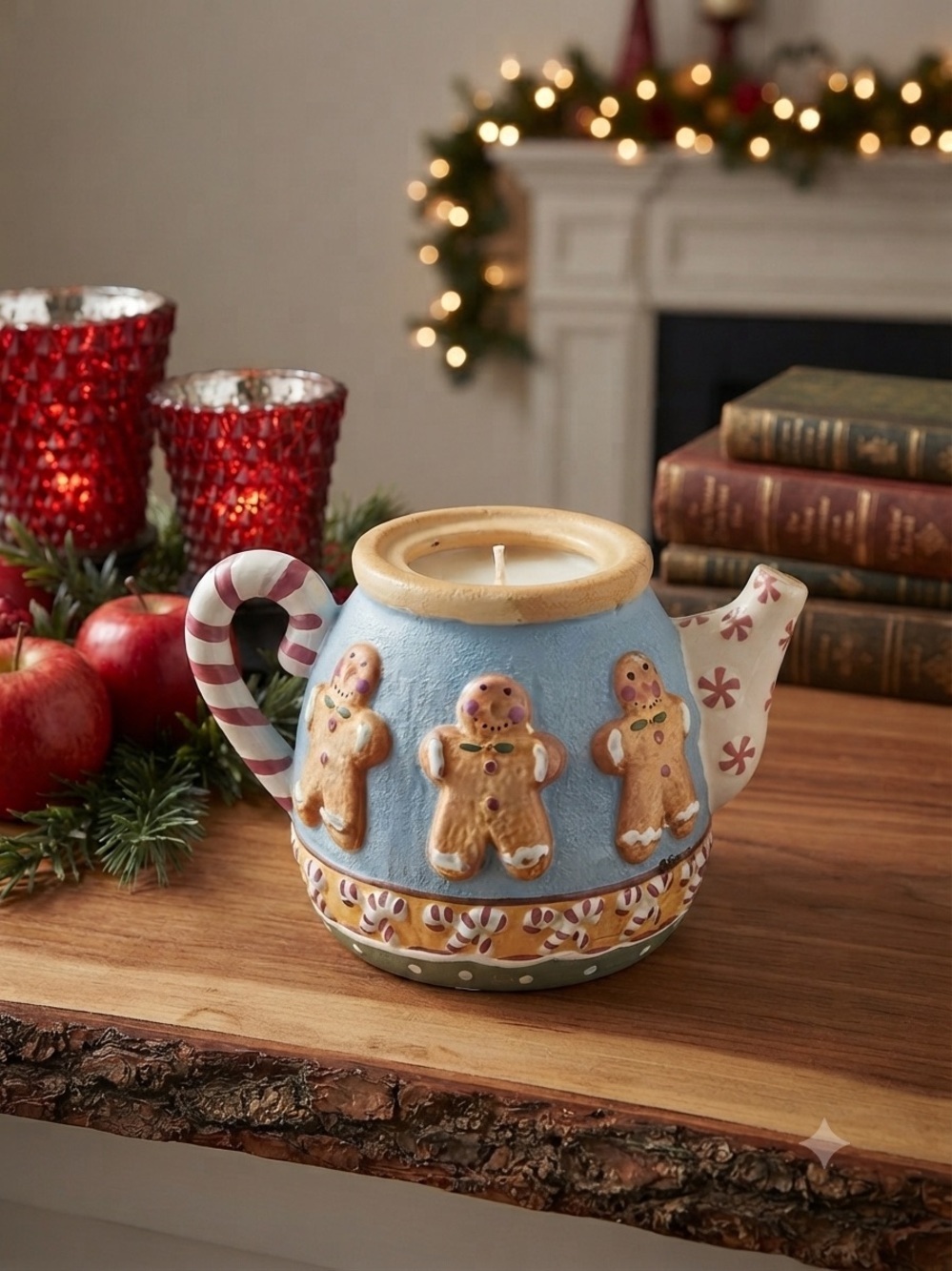 Vintage Hand-Painted Gingerbread Man Teapot Candle – Festive Holiday Decor